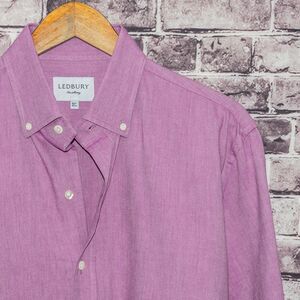 LEDBURY Button Down Dress Shirt Purple Cotton Size 16 1/2 42cm